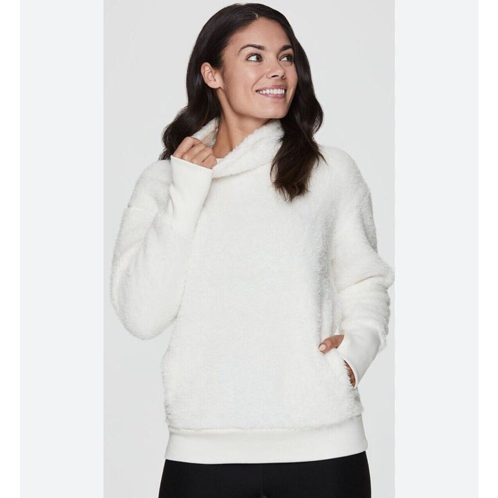 RBX Sherpa Fleece Mock Neck Sweater Womens M Cream Long Sleeve Cozy Winter Soft